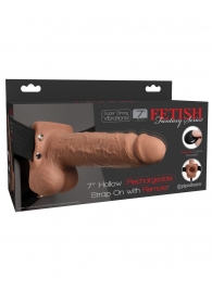 Кофейный перезаряжаемый вибрострапон 7  Hollow Rechargeable Strap-on with Balls - 20,3 см. - Pipedream - купить с доставкой в Твери