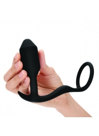 Черное эрекционное кольцо с анальным плагом Snug   Tug - b-Vibe - в Твери купить с доставкой