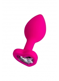 Розовая анальная втулка Diamond Heart с прозрачным кристаллом - 7 см. - ToyFa - купить с доставкой в Твери