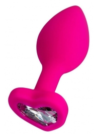 Розовая анальная втулка Diamond Heart с прозрачным кристаллом - 8 см. - ToyFa - купить с доставкой в Твери