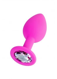 Розовая анальная втулка Brilliant с прозрачным кристаллом - 7 см. - ToyFa - купить с доставкой в Твери