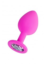 Розовая анальная втулка Brilliant с прозрачным кристаллом - 8 см. - ToyFa - купить с доставкой в Твери