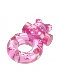 Розовое эрекционное виброкольцо на пенис Pink Bear - Baile - в Твери купить с доставкой
