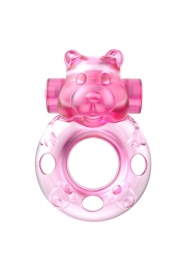 Розовое эрекционное виброкольцо на пенис Pink Bear - Baile - в Твери купить с доставкой