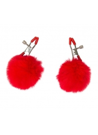 Зажимы на соски Angelic с красными меховыми шариками - Lola Games - купить с доставкой в Твери