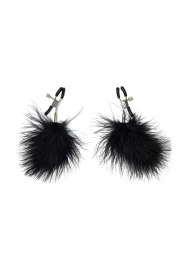 Зажимы на соски с черным пухом Euphoric - Lola Games - купить с доставкой в Твери