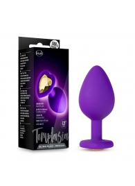 Фиолетовая анальная пробка Bling Plug Medium с золотистым стразом - 8,3 см. - Blush Novelties - купить с доставкой в Твери