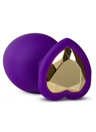 Фиолетовая анальная пробка Bling Plug Large с золотистым стразом - 9,5 см. - Blush Novelties - купить с доставкой в Твери