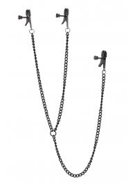 Черные зажимы на соски и клитор на цепочке DELUXE NIPPLE   CLIT CLAMPS - Dream Toys - купить с доставкой в Твери