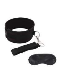 Черный ошейник с длинным поводком Collar and Leash Set - Lux Fetish - купить с доставкой в Твери