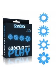 Набор из 4 голубых, светящихся в темноте эрекционных колец Lumino Play - Lovetoy - в Твери купить с доставкой