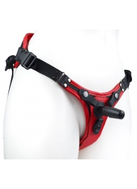 Красно-черный женский пояс с 2 способами крепления насадок и вагинальной пробкой - LOVETOY (А-Полимер) - купить с доставкой в Твери