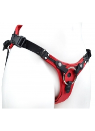 Красно-черный женский пояс с 2 способами крепления насадок и вагинальной пробкой - LOVETOY (А-Полимер) - купить с доставкой в Твери