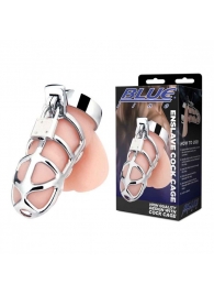 Серебристая металлическая клетка для члена с замком Enslave Cock Cage - BlueLine - купить с доставкой в Твери