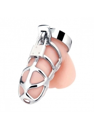 Серебристая металлическая клетка для члена с замком Enslave Cock Cage - BlueLine - купить с доставкой в Твери
