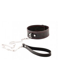 Черный широкий ошейник с красной строчкой и поводком - Crazy Handmade - купить с доставкой в Твери