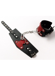Черные кожаные оковы с красными вставками - Crazy Handmade - купить с доставкой в Твери