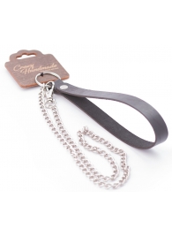 Серебристый металлический поводок с кожаной черной ручкой - 80 см. - Crazy Handmade - купить с доставкой в Твери