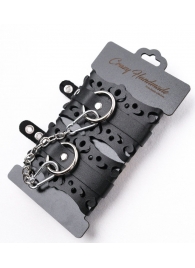 Ажурные наручники из черной кожи - Crazy Handmade - купить с доставкой в Твери