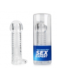 Прозрачная рельефная насадка-реалистик с петлей для мошонки - 13,5 см. - Sex Expert - в Твери купить с доставкой