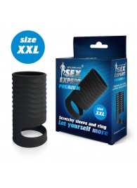 Черная открытая насадка на пенис с кольцом для мошонки XXL-size - 9,4 см. - Sex Expert - в Твери купить с доставкой