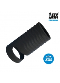 Черная открытая насадка на пенис с кольцом для мошонки XXL-size - 9,4 см. - Sex Expert - в Твери купить с доставкой