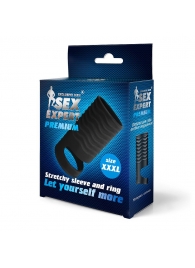 Черная открытая насадка на пенис с кольцом для мошонки XXXL-size - 9,9 см. - Sex Expert - в Твери купить с доставкой