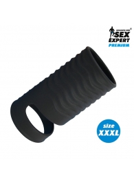 Черная открытая насадка на пенис с кольцом для мошонки XXXL-size - 9,9 см. - Sex Expert - в Твери купить с доставкой