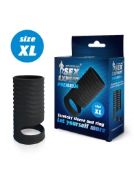 Черная открытая насадка на пенис с кольцом для мошонки XL-size - 8,9 см. - Sex Expert - в Твери купить с доставкой