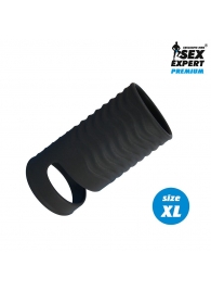 Черная открытая насадка на пенис с кольцом для мошонки XL-size - 8,9 см. - Sex Expert - в Твери купить с доставкой