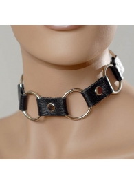 Кожаный черный ошейник с кольцами - Sitabella - купить с доставкой в Твери