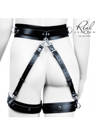 Черный кожаный пояс с гартерами - L-XL - Notabu - купить с доставкой в Твери