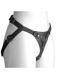 Черный женский пояс-трусики с кольцом для фиксации насадок - LOVETOY (А-Полимер) - купить с доставкой в Твери