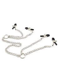 Серебристые зажимы для сосков и половых губ на тонкой цепочке - Notabu - купить с доставкой в Твери