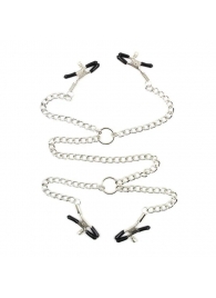 Серебристые зажимы для сосков и половых губ на тонкой цепочке - Notabu - купить с доставкой в Твери