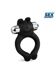 Черное силиконовое эрекционное виброкольцо Sex Expert - Sex Expert - в Твери купить с доставкой
