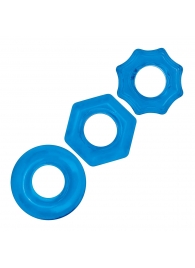 Комплект из трех голубых колец для эрекции 3-Pack Nuts   Bolts Stretch Cock Ring Set - BlueLine - в Твери купить с доставкой
