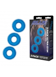 Комплект из трех голубых колец для эрекции 3-Pack Ultra-Stim Stretch Cock Rings - BlueLine - в Твери купить с доставкой