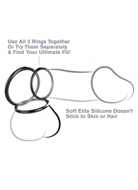 Набор из трех черных эрекционных колец Silicone 3-Ring Stamina Set - Pipedream - в Твери купить с доставкой
