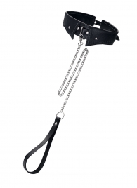 Черный кожаный ошейник-воротник с поводком - Pecado - купить с доставкой в Твери