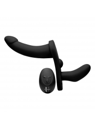 Черный вибрострапон Double Take 10X Double Penetration Vibrating Strap-on Harness - XR Brands - купить с доставкой в Твери