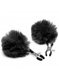 Зажимы для сосков с черным помпонами Pom Pom Nipple Clamps - XR Brands - купить с доставкой в Твери