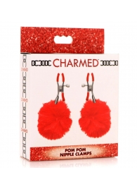 Красные зажимы на соски с помпонами Pom Pom - XR Brands - купить с доставкой в Твери