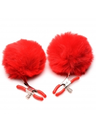Красные зажимы на соски с помпонами Pom Pom - XR Brands - купить с доставкой в Твери