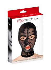 Черная кружевная маска на голову с отверстиями для глаз и рта - Fetish Tentation - купить с доставкой в Твери