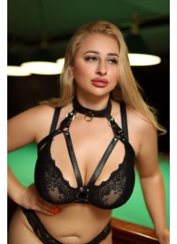 Черная кожаная сбруя с ошейником plus size из нежной кожи - БДСМ Арсенал - купить с доставкой в Твери