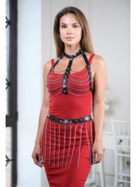 Черно-серебристая портупея-юбка plus size с цепочками - БДСМ Арсенал - купить с доставкой в Твери