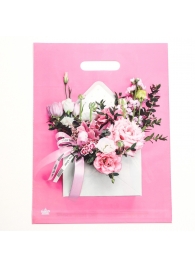 Розовый пакет с цветочным принтом и вырубной ручкой (40х31 см) - Сима-Ленд - купить с доставкой в Твери