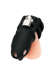 Черная клетка для пениса Silicone Small 2 in Cock Cage With Ball Divider - BlueLine - купить с доставкой в Твери