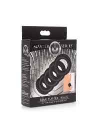 Комплект из 5 черных эрекционных колец для мошонки Ring Master Custom Ball Stretcher Kit - XR Brands - в Твери купить с доставкой